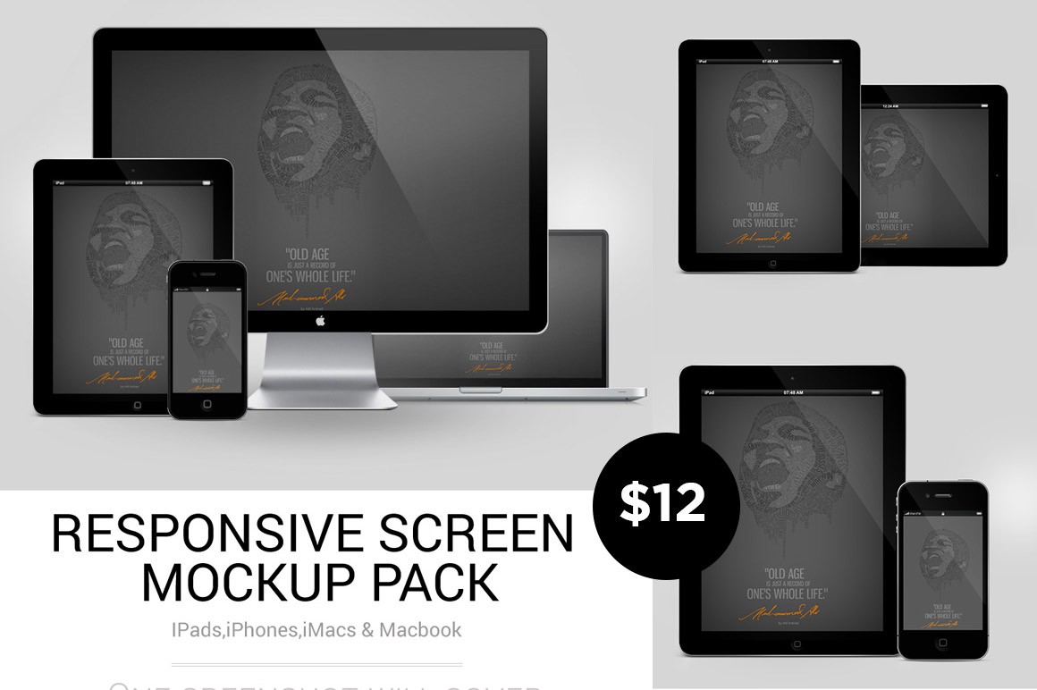 White and Black Responsive Screen Mockup Pack for $12 only