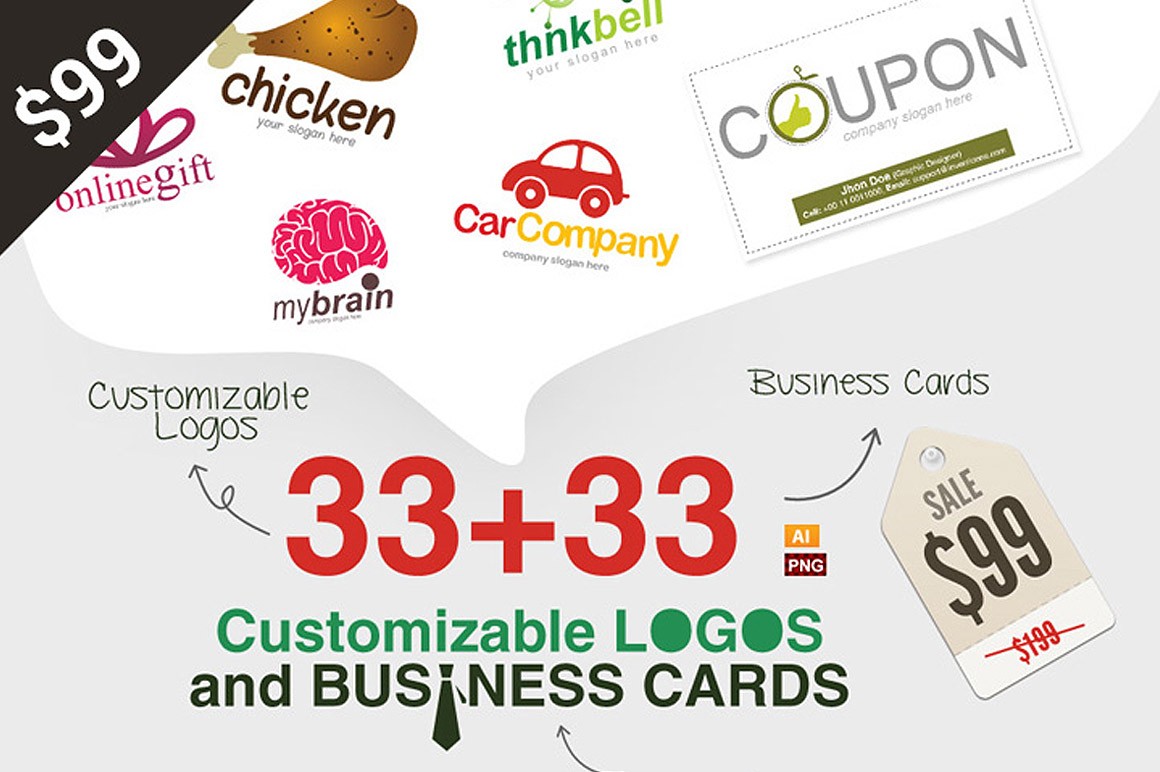 33 Customizable Logos and Business Cards Mockup / Template