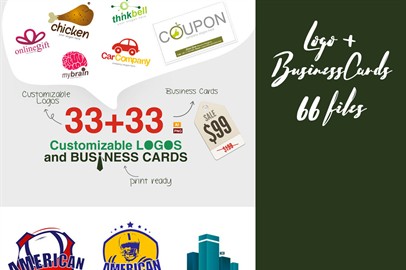 33 Customizable Logos and Business Cards Mockup / Template