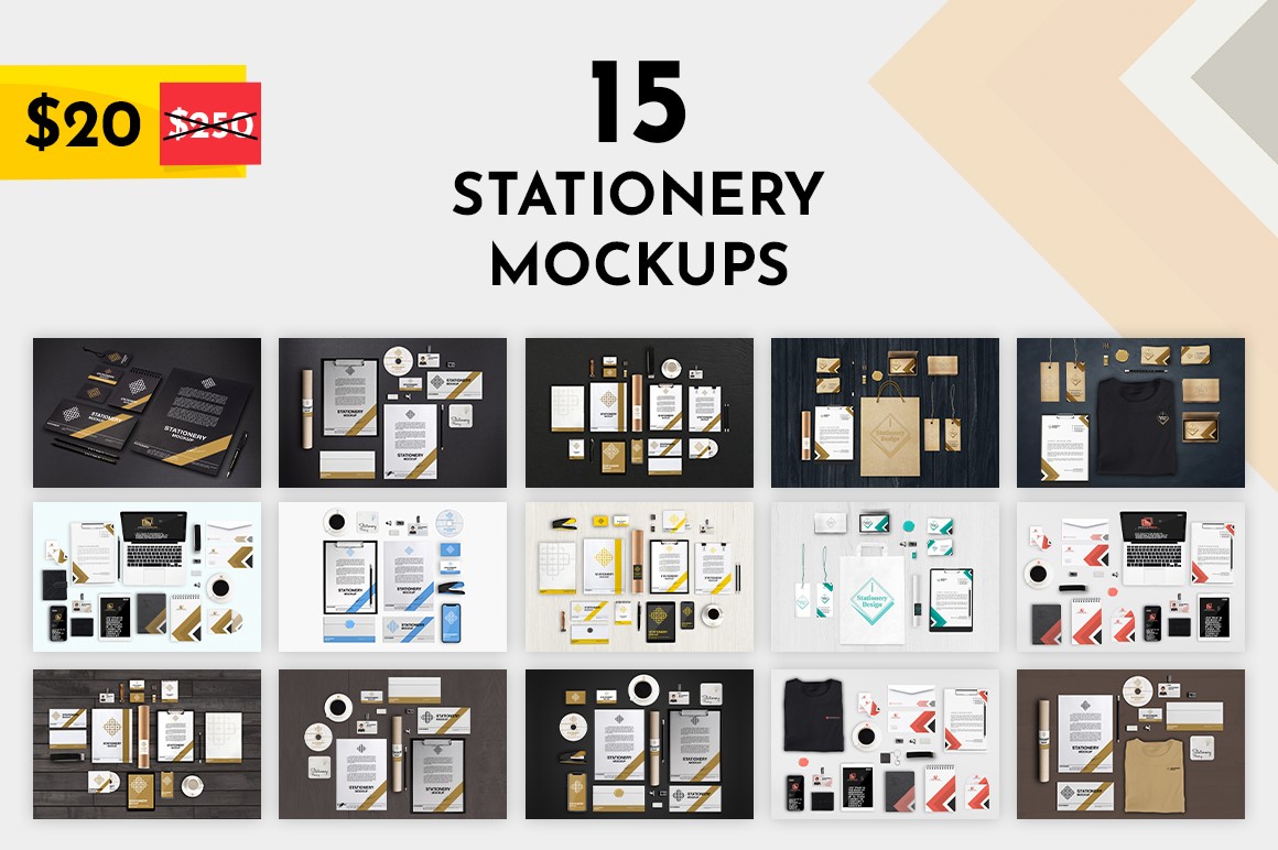 Bundle of 15 Branding Stationery Mockups