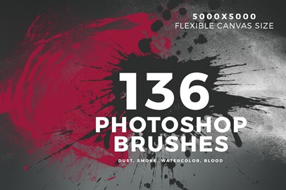 Pack of 136 Photoshop Brushes - Dust, Smoke, Watercolor, Blood