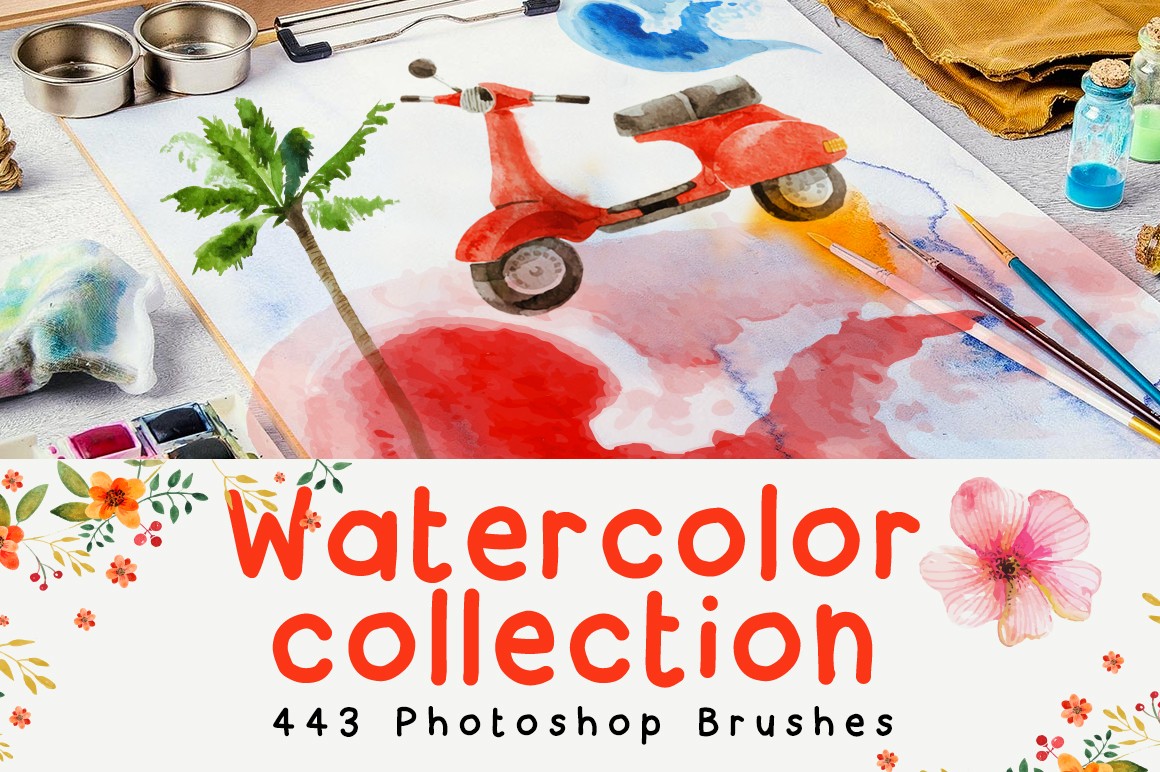 Watercolor Collection - 443 Photoshop Brushes